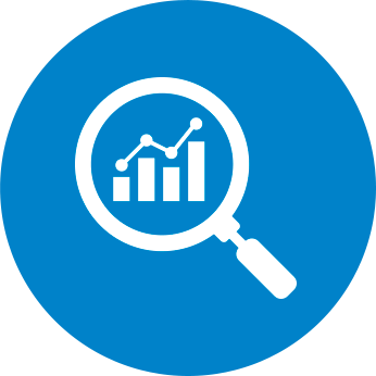 Magnifying glass over bar chart icon