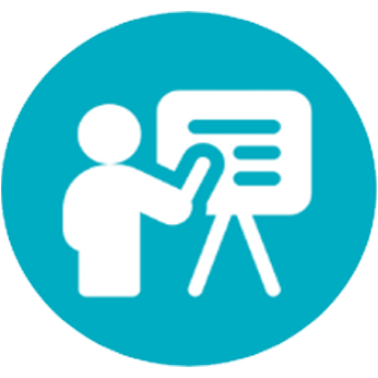 Person pointing to an easel icon